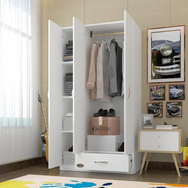 Kenzlife gardırop 3 kapılı 1 çekmeceli hanımeli 180*120*52 byz XLARGE kapaklı gardolap dolap ofis kapaklı - Image 1