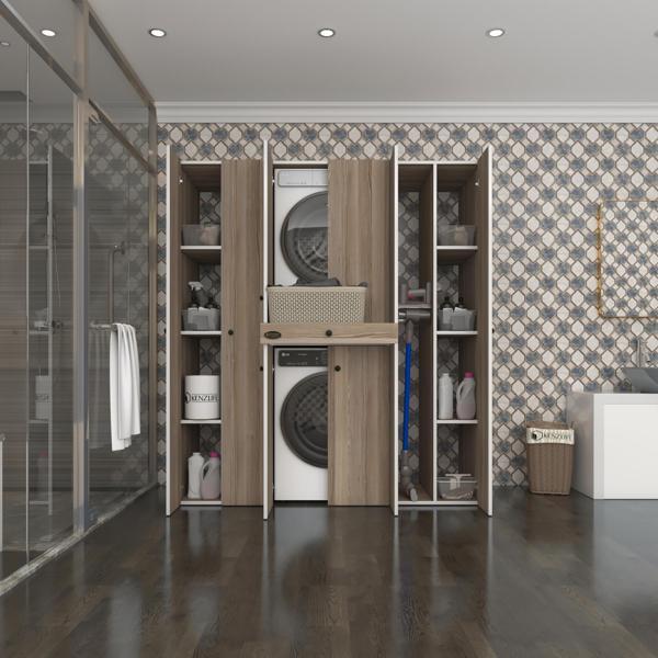 Kenzlife çamaşır-kurutma makinesi dolabı nazzam crd 187*170*60 çekmeceli raflı banyo - Image 1