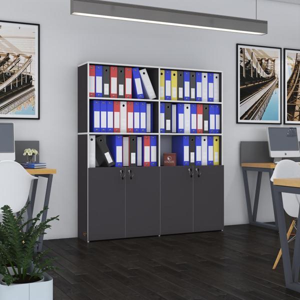 Kenzlife klasör dolabı kilitli ılgar gri 175*160*30 klasörlük kitaplık ofis arkalıksız - Image 1