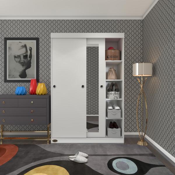 Kenzlife gardırop sürgülü kapaklı kapılı 120 papatya byz aynalı gardolap dolap - Image 1