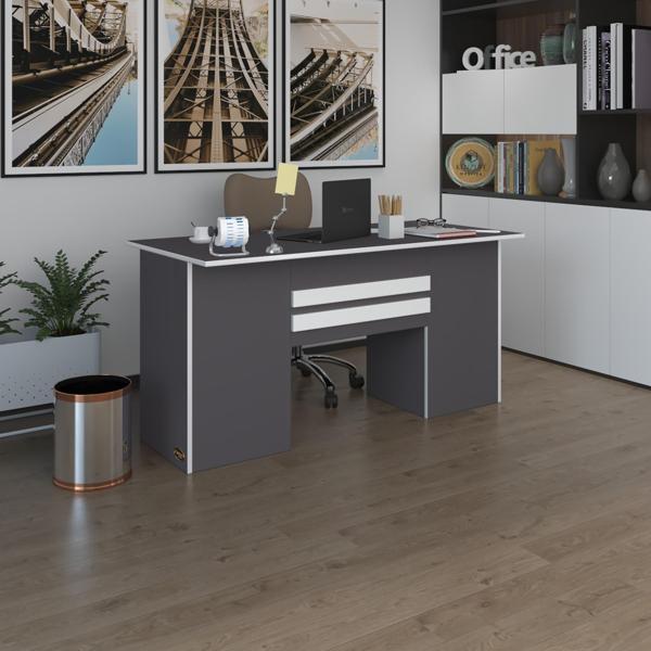 Kenzlife ofis masası pat morita gri 75*170*60 kilitli kapaklı dolap çiftli şeritli bilgisayar çalışma masası - Image 1