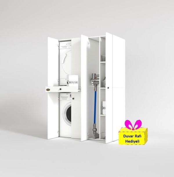 Kenzlife çamaşır-kurutma makinesi dolabı şahrur sağ byz 187*120*60 çekmeceli + tekli duvar rafı hediye - Image 1