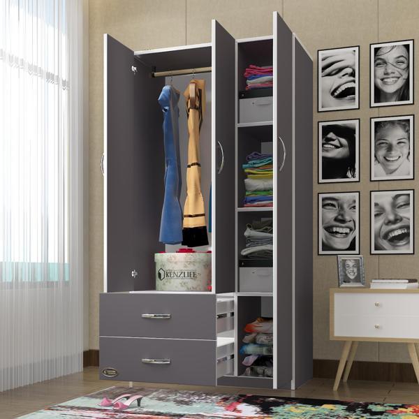 Kenzlife gardırop 3 kapılı 2 çekmeceli fesleğen 180*120*52 gri XLARGE kapaklı gardolap dolap - Image 1