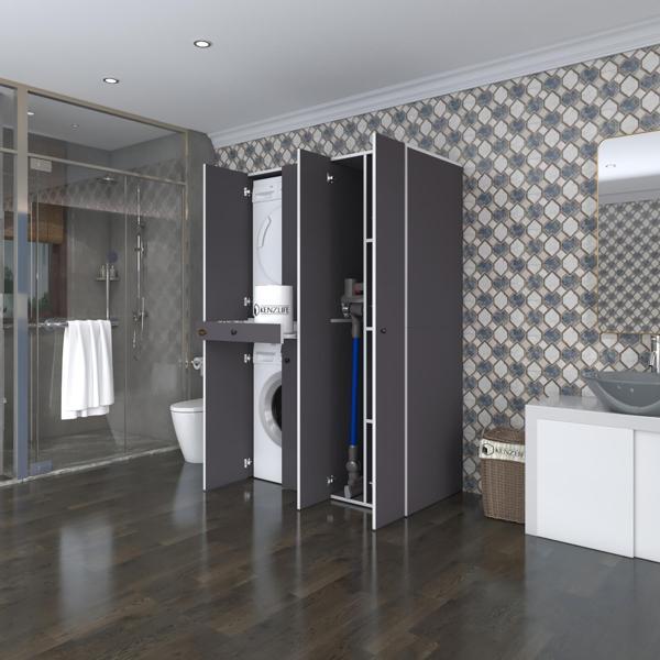 Kenzlife çamaşır-kurutma makinesi dolabı şahrur sağ gri 187*120*60 çekmeceli banyo - Image 1