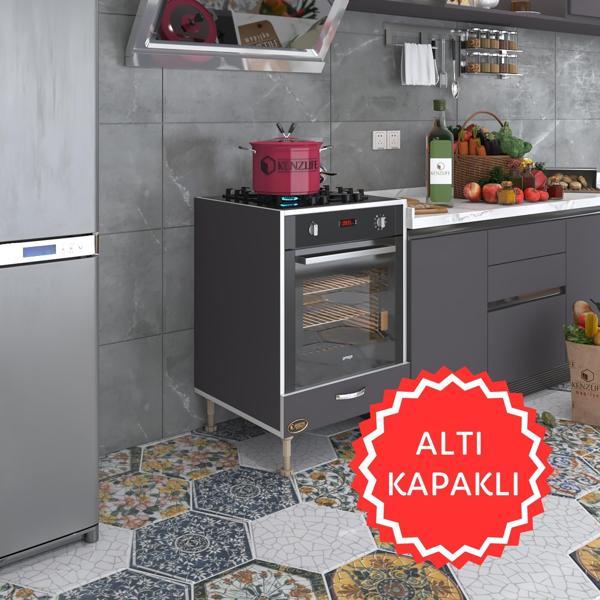 Kenzlife ankastre modülü kabini polonyum gri fırın ocak dolabı özel boy ayarlı ayaklı kapaklı  - Image 1