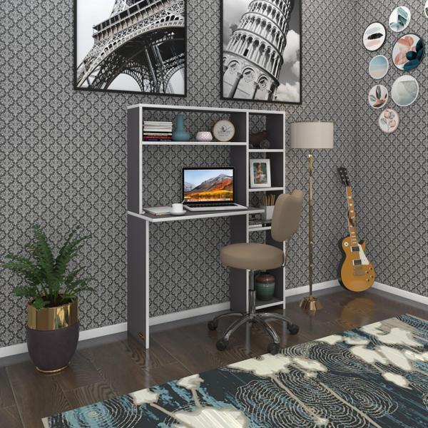 Kenzlife bilgisayar çalışma masası prost gri 140*100*20 kitaplık sağda ofis sekreter laptop - Image 1