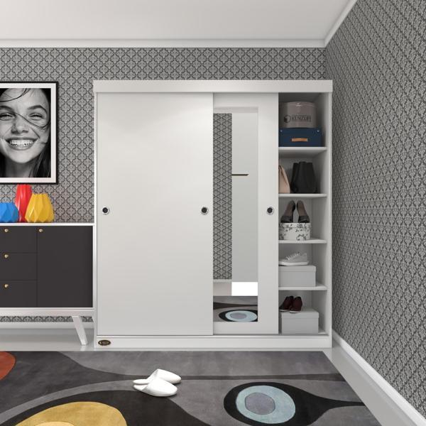 Kenzlife gardırop sürgülü kapaklı kapılı 160 papatya byz aynalı gardolap dolap - Image 1