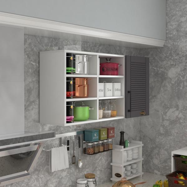 Kenzlife hazır mutfak dolabı nane60 gri mod2 60*120*32 mebran kapak suntalam gövde - Image 1