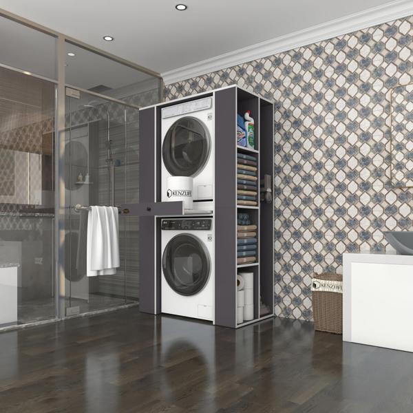 Kenzlife çamaşır-kurutma makinesi dolabı umare gri 187*110*60 çekmeceli raflı banyo - Image 1
