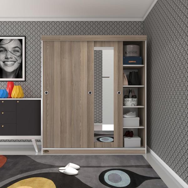 Kenzlife gardırop sürgülü kapaklı kapılı 160 papatya crd aynalı gardolap dolap - Image 1