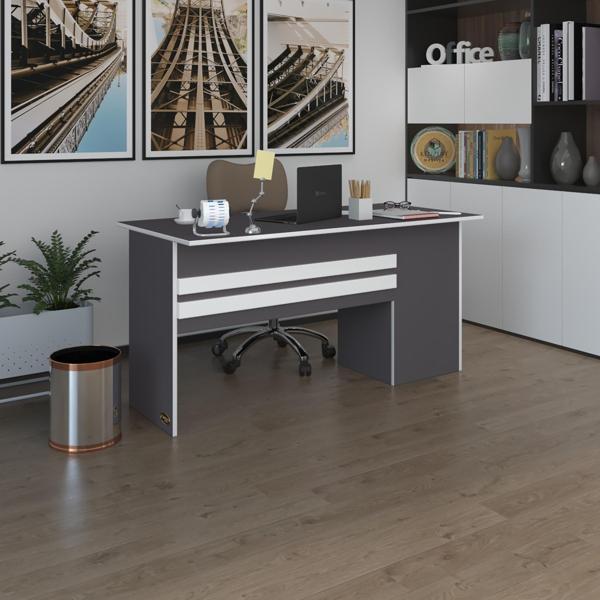 Kenzlife ofis masası kamikaze gri sol 75*130*80 raflı dolap şeritli bilgisayar çalışma masası - Image 1