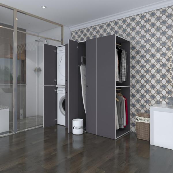 Kenzlife çamaşır-kurutma makinesi dolabı ve giysi dolabı bistami sağ gri 180*160*60  banyo - Image 1