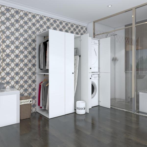 Kenzlife çamaşır-kurutma makinesi dolabı ve giysi dolabı bistami sol byz 180*160*60  banyo - Image 1