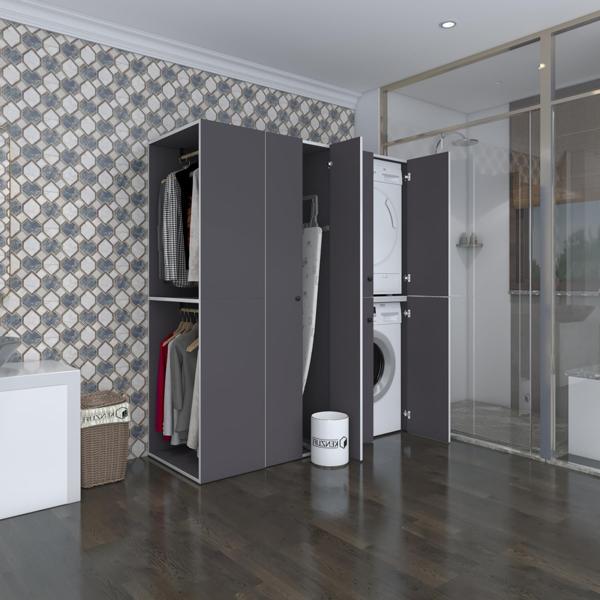 Kenzlife çamaşır-kurutma makinesi dolabı ve giysi dolabı bistami sol gri 180*160*60  banyo - Image 1