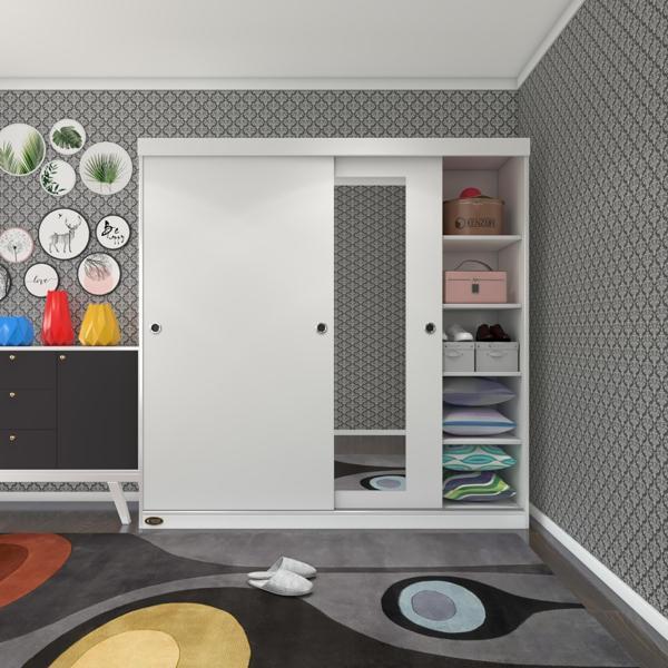 Kenzlife gardırop sürgülü kapaklı kapılı 180 papatya byz aynalı gardolap dolap - Image 1