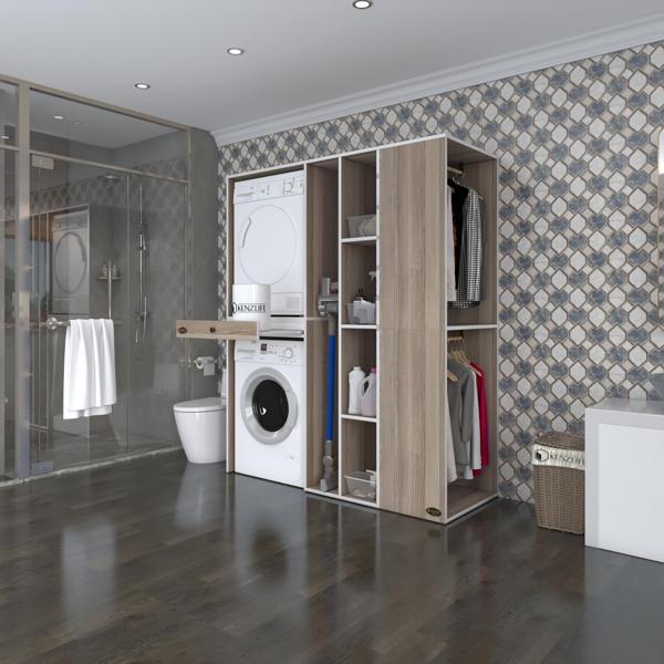 Kenzlife çamaşır-kurutma makinesi dolabı ve giysi dolabı çekmeceli attar sağ crd 187*160*60  banyo - Image 1