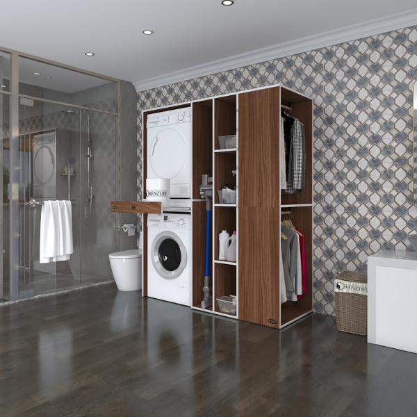 Kenzlife çamaşır-kurutma makinesi dolabı ve giysi dolabı çekmeceli attar sağ cvz 187*160*60  banyo - Image 1