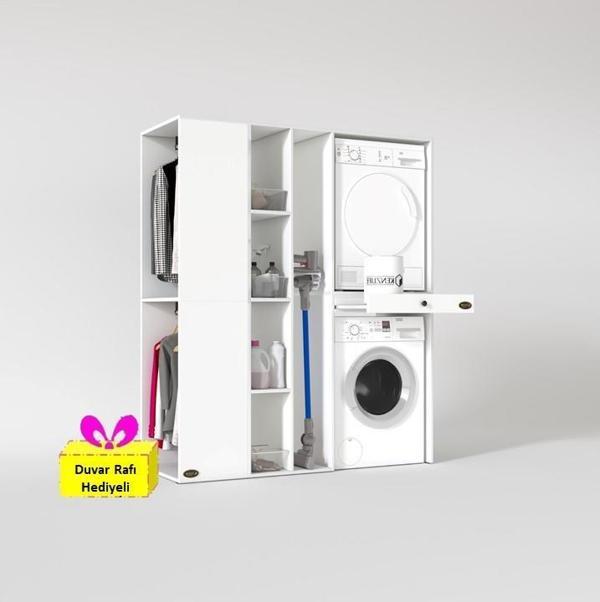 Kenzlife çamaşır-kurutma makinesi dolabı ve giysi dolabı çekmeceli attar sol byz 187*160*60  + tekli duvar rafı hediye - Image 1