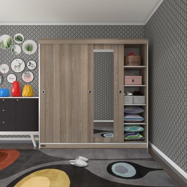 Kenzlife gardırop sürgülü kapaklı kapılı 180 papatya crd aynalı gardolap dolap - Image 1