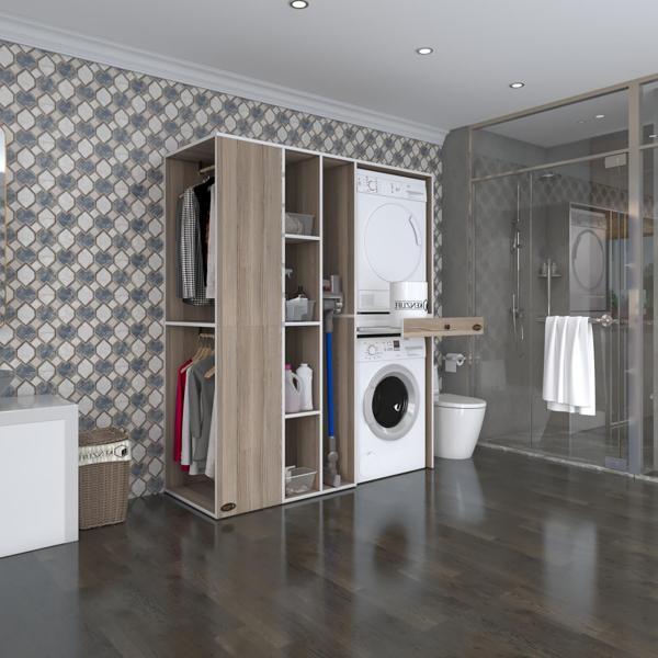 Kenzlife çamaşır-kurutma makinesi dolabı ve giysi dolabı çekmeceli attar sol crd 187*160*60  banyo - Image 1