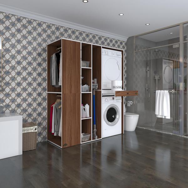 Kenzlife çamaşır-kurutma makinesi dolabı ve giysi dolabı çekmeceli attar sol cvz 187*160*60  banyo - Image 1