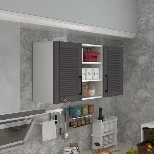 Kenzlife hazır mutfak dolabı pırasa90 gri mod2 90*120*32 mebran kapak suntalam gövde - Image 1