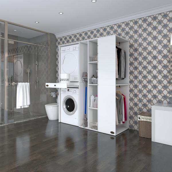 Kenzlife çamaşır-kurutma makinesi dolabı ve giysi dolabı çekmeceli attarmdf sağ byz 187*160*60  % 100 FULL MDF - Image 1