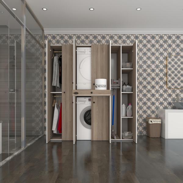 Kenzlife çamaşır-kurutma makinesi dolabı ve giysi dolabı çekmeceli ebuzer sağ raf crd 187*160*60  banyo - Image 1