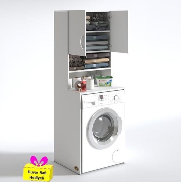 Kenzlife çamaşır makinesi dolabı hayzum byz 180*066*55 banyo kiler çift kapaklı arkalıklı + tekli duvar rafı hediyeli - Image 1
