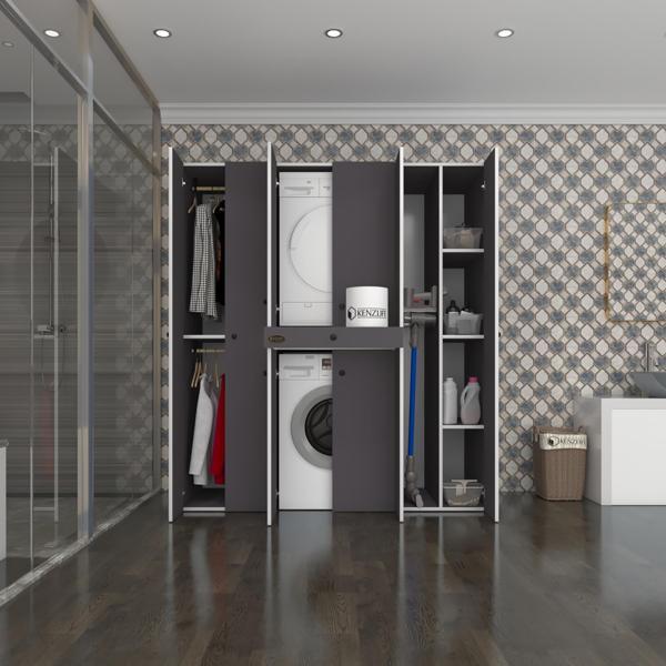 Kenzlife çamaşır-kurutma makinesi dolabı ve giysi dolabı çekmeceli ebuzer sağ raf gri 187*160*60  banyo - Image 1