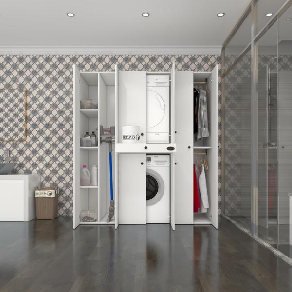 Kenzlife çamaşır-kurutma makinesi dolabı ve giysi dolabı çekmeceli ebuzer sol raf byz 187*160*60  banyo - Image 1