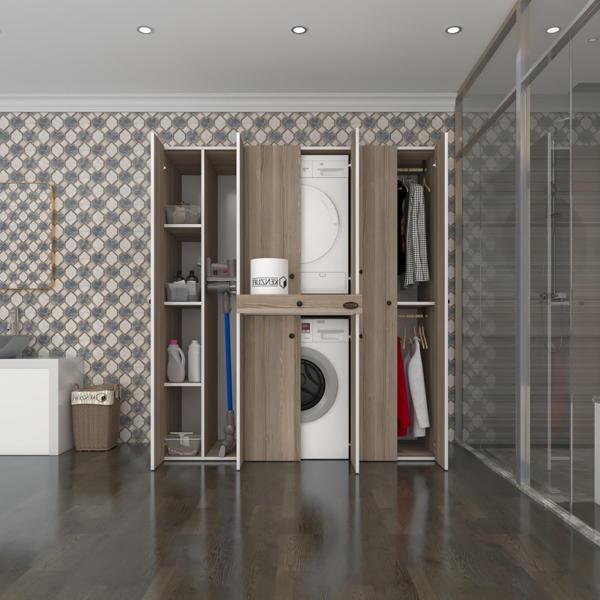 Kenzlife çamaşır-kurutma makinesi dolabı ve giysi dolabı çekmeceli ebuzer sol raf crd 187*160*60  banyo - Image 1