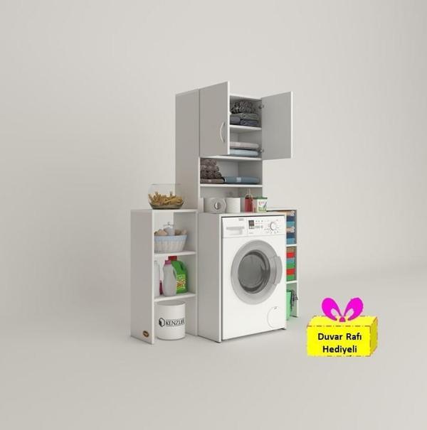 Kenzlife çamaşır makinesi dolabı hayzummaks byz 180*096*55 banyo kiler çift kapaklı arkalıklı + tekli duvar rafı hediyel - Image 1