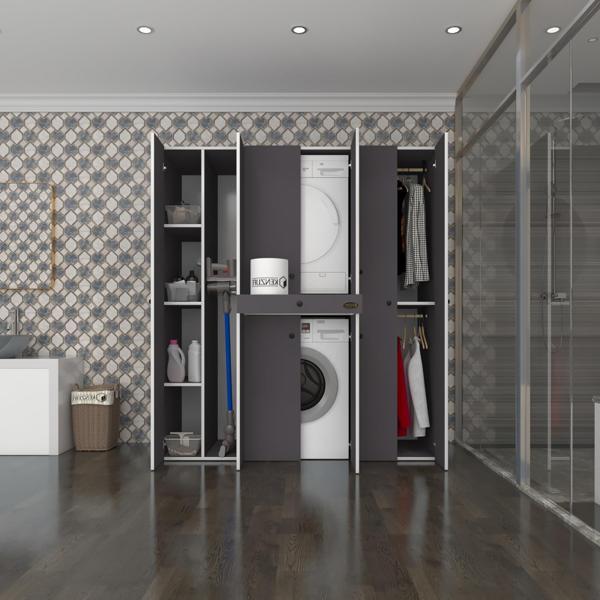Kenzlife çamaşır-kurutma makinesi dolabı ve giysi dolabı çekmeceli ebuzer sol raf gri 187*160*60  banyo - Image 1