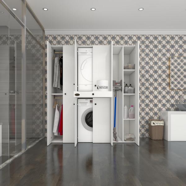 Kenzlife çamaşır-kurutma makinesi dolabı ve giysi dolabı çekmeceli ebuzermdf sağ raf byz 187*160*60  % 100 FULL MDF - Image 1