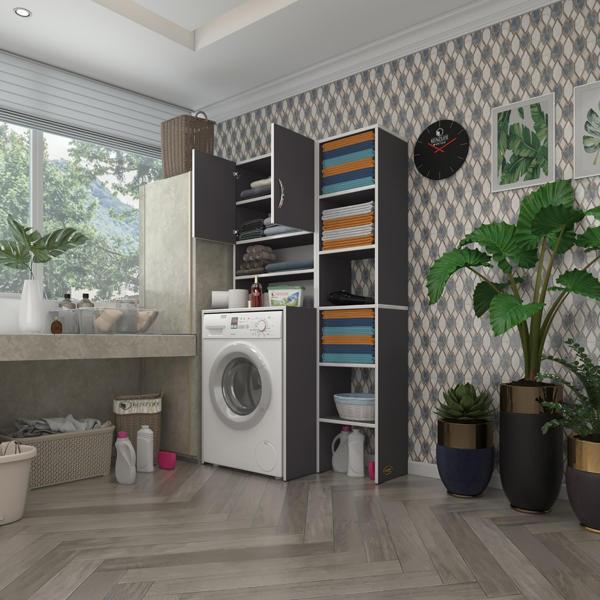 Kenzlife çamaşır makinesi dolabı hayzummaks gri 180*096*55 banyo kiler çift kapaklı arkalıklı  - Image 1