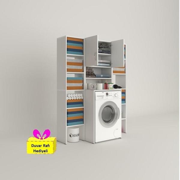 Kenzlife çamaşır makinesi dolabı hayzummaksduble byz 180*126*55 banyo kiler çift kapaklı arkalıklı + tekli duvar rafı he - Image 1