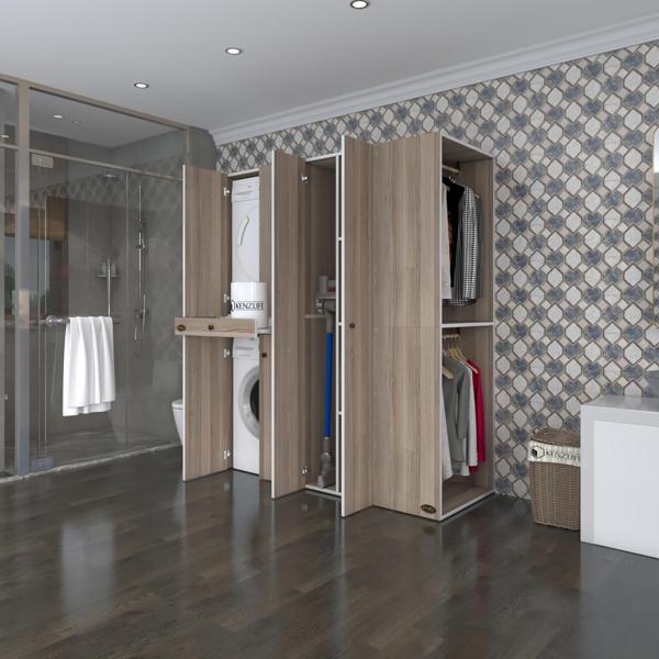 Kenzlife çamaşır-kurutma makinesi dolabı ve giysi dolabı çekmeceli eşari sağ crd 187*160*60  banyo - Image 1