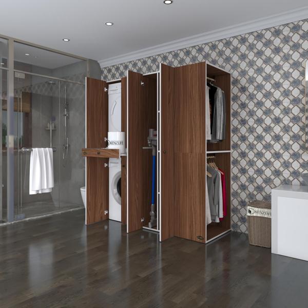 Kenzlife çamaşır-kurutma makinesi dolabı ve giysi dolabı çekmeceli eşari sağ cvz 187*160*60  banyo - Image 1