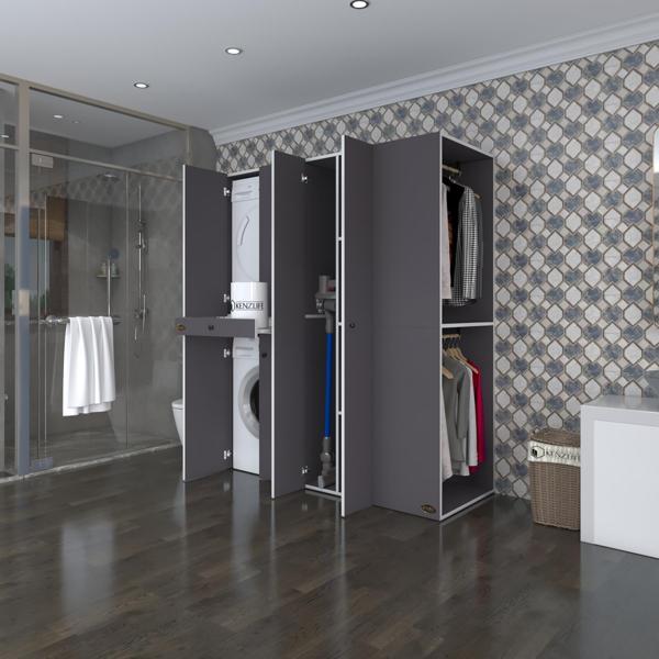 Kenzlife çamaşır-kurutma makinesi dolabı ve giysi dolabı çekmeceli eşari sağ gri 187*160*60  banyo - Image 1