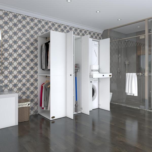 Kenzlife çamaşır-kurutma makinesi dolabı ve giysi dolabı çekmeceli eşari sol byz 187*160*60  banyo - Image 1