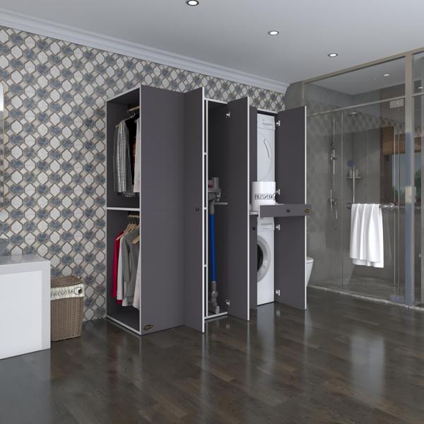 Kenzlife çamaşır-kurutma makinesi dolabı ve giysi dolabı çekmeceli eşari sol gri 187*160*60  banyo - Image 1