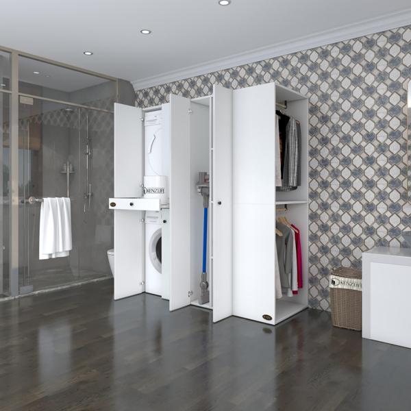Kenzlife çamaşır-kurutma makinesi dolabı ve giysi dolabı çekmeceli eşarimdf sağ byz 187*160*60  % 100 FULL MDF - Image 1