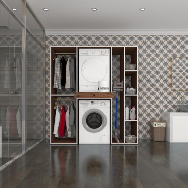 Kenzlife çamaşır-kurutma makinesi dolabı ve giysi dolabı çekmeceli hattab sağ raf cvz 187*160*60  banyo - Image 1