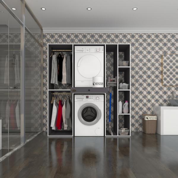 Kenzlife çamaşır-kurutma makinesi dolabı ve giysi dolabı çekmeceli hattab sağ raf gri 187*160*60  banyo - Image 1