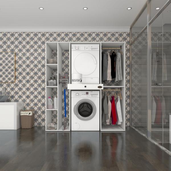 Kenzlife çamaşır-kurutma makinesi dolabı ve giysi dolabı çekmeceli hattab sol raf byz 187*160*60  banyo - Image 1