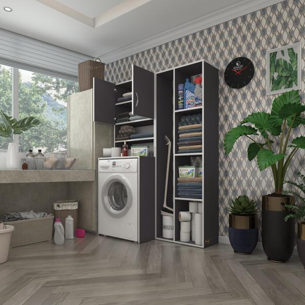 Kenzlife çamaşır makinesi dolabı hayzumsüpürge gri 180*126*55 banyo kiler çift kapaklı arkalıklı  - Image 1