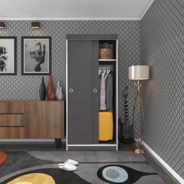 Kenzlife gardırop sürgülü kapaklı kapılı karanfil080 gri gardolap dolap - Image 1