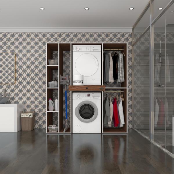 Kenzlife çamaşır-kurutma makinesi dolabı ve giysi dolabı çekmeceli hattab sol raf cvz 187*160*60  banyo - Image 1