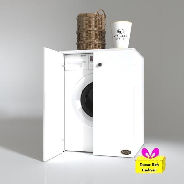 Kenzlife çamaşır makinesi dolabı kapaklı tatyana byz 90*70*60 banyo ofis arkalıksız + tekli duvar rafı hediyeli - Image 1
